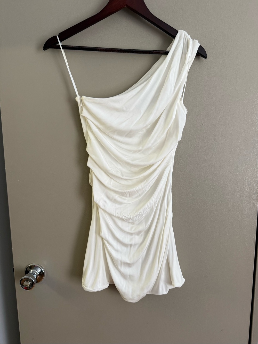 Bardot Draped One-Shoulder White Mini Dress